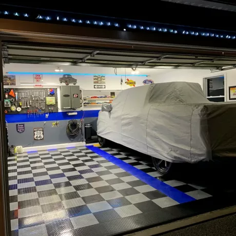garage with truck on tuffshield