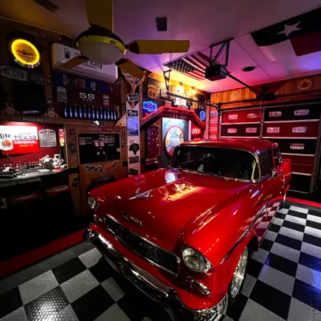 Red classic car on tuffshield