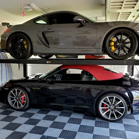 Porsches in garage