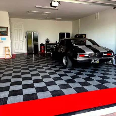 classic car in garage