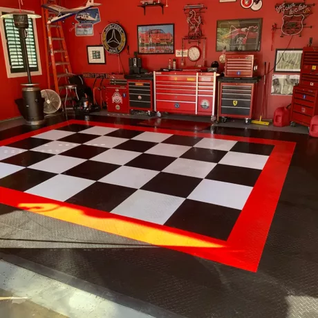 checkered floor with red border