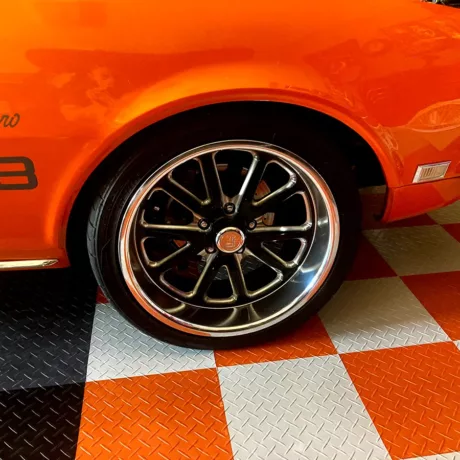 camaro in themed garage