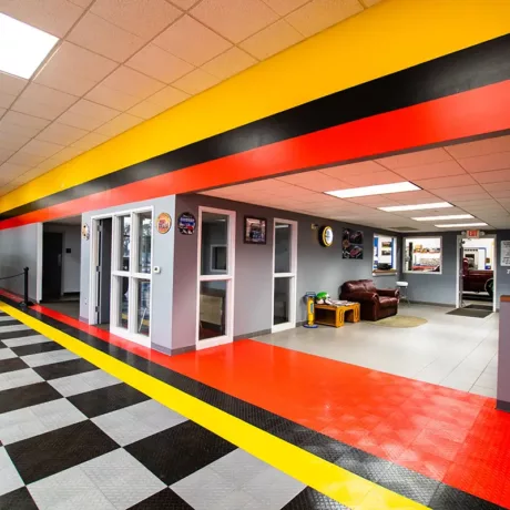 yellow black red showroom