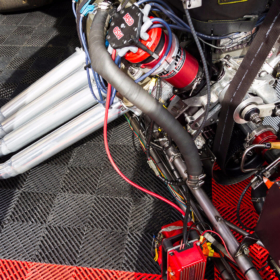 Exposed mechanics on display.