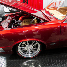 The glossy reds and blacks are striking at the Kindig It Design booth