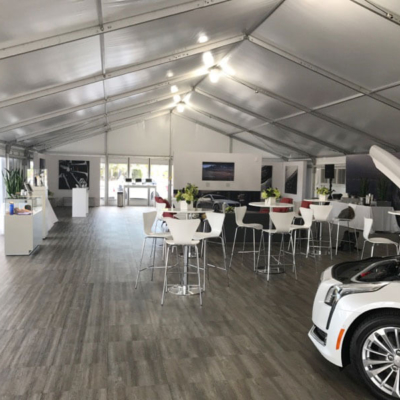Tent car display with Smoked Oak flooring.