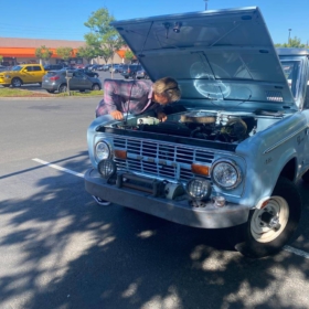 Looking in the engine bay of a classic Bronco