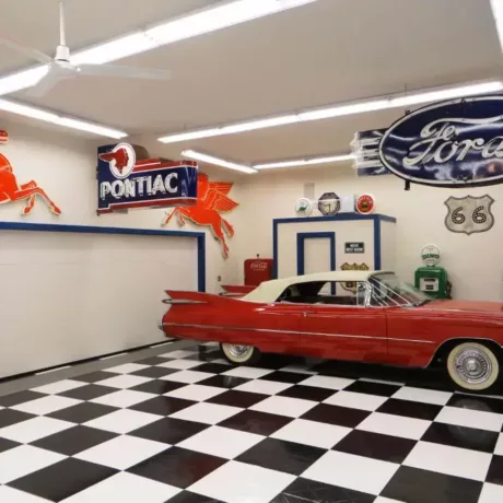 classic car checkerboard flooring