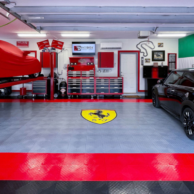 Allen and Sasha Crisp's Garage with Ferrari Logo