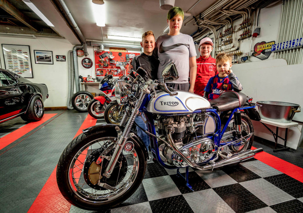 Kids in the garage with a Triton