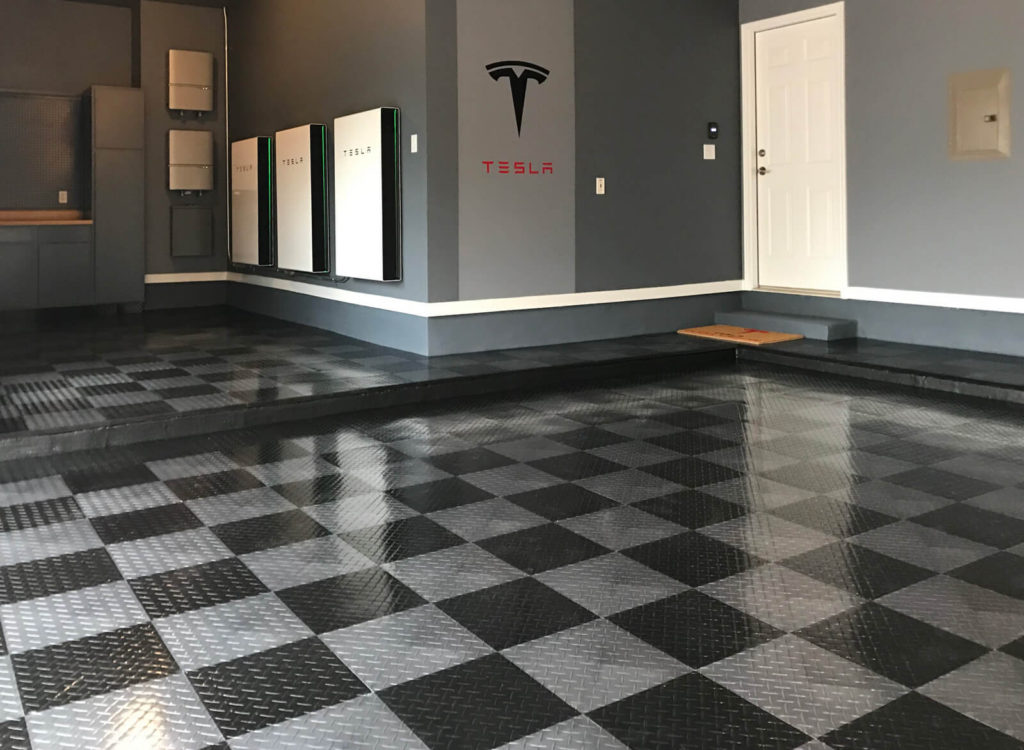 Empty view of Michelle&#039;s Tuffshield Tesla garage