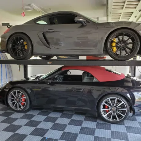 Porsches in garage