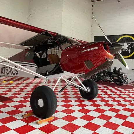 rd red white airplane hangar